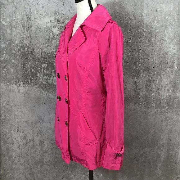 Trina Turk Womens Short Trench Coat Size S Hot Pink Double Breasted Belted Chic - Picture 6 of 16
